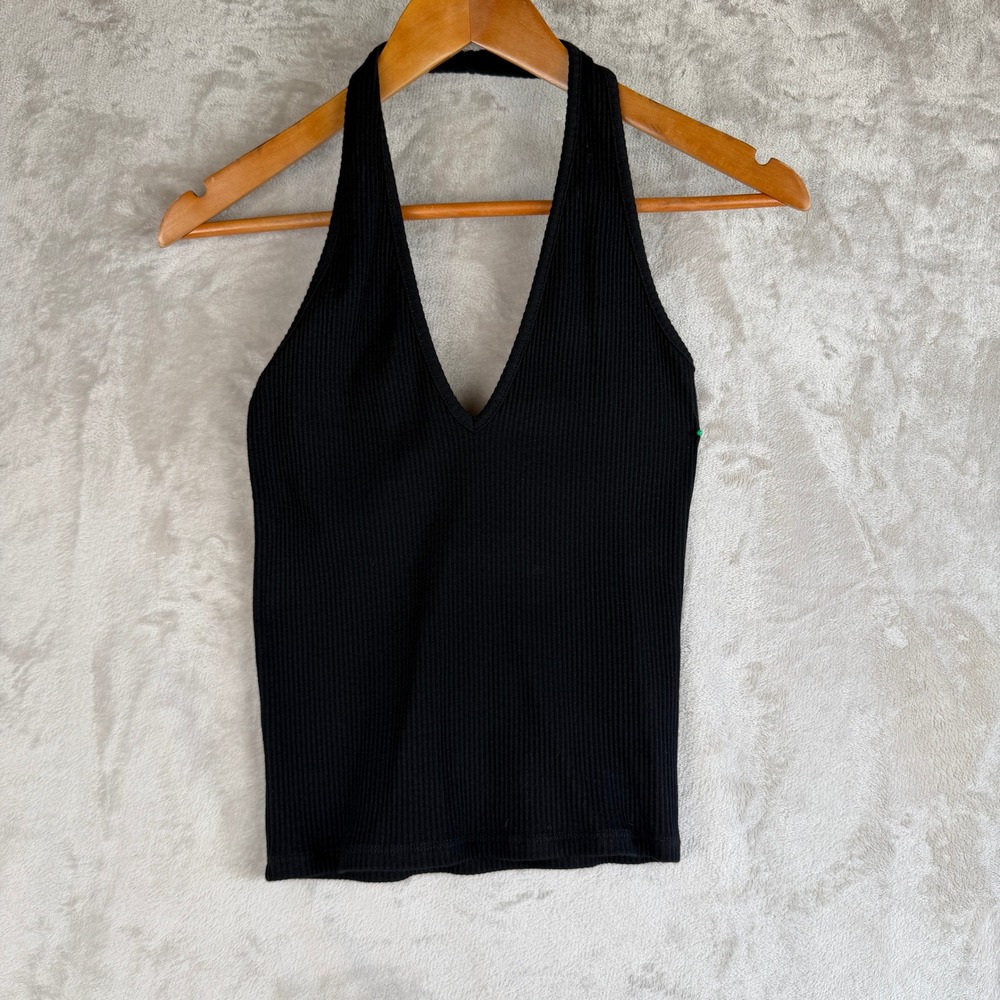 Dr. Denim Black Ribbed Halter V-Neck Slim Fit Tank Top NWT Size M